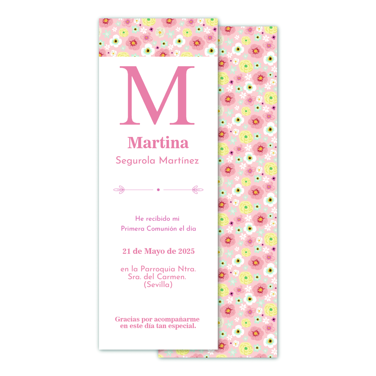 Marcapáginas comunión niña